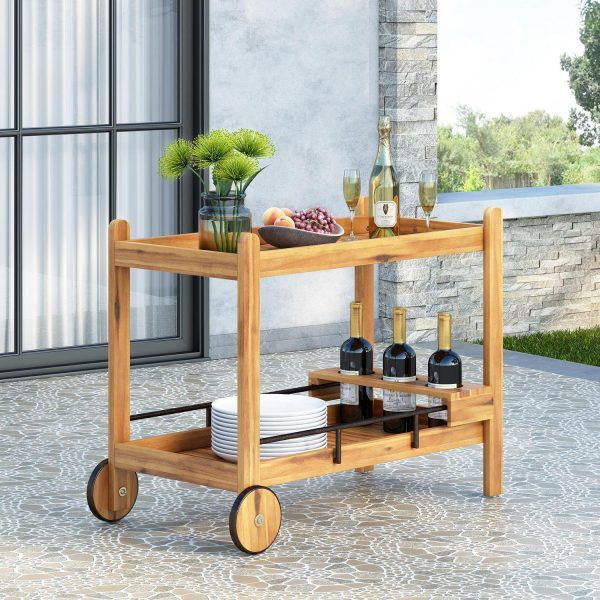 Noble House Teak and Black Acacia, Wood and Iron Outdoor Kitchen Serving and Storage Cart