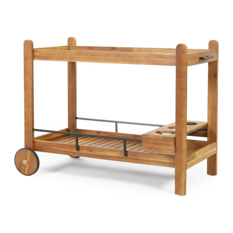 Noble House Teak and Black Acacia, Wood and Iron Outdoor Kitchen Serving and Storage Cart - Image 2