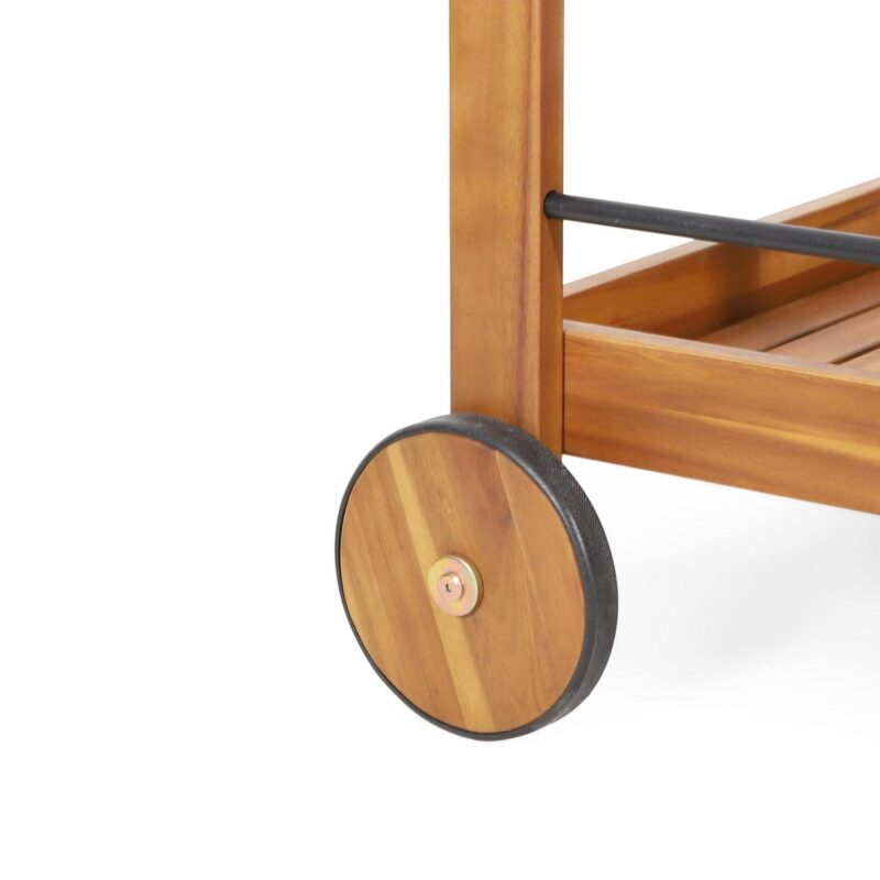 Noble House Teak and Black Acacia, Wood and Iron Outdoor Kitchen Serving and Storage Cart - Image 6