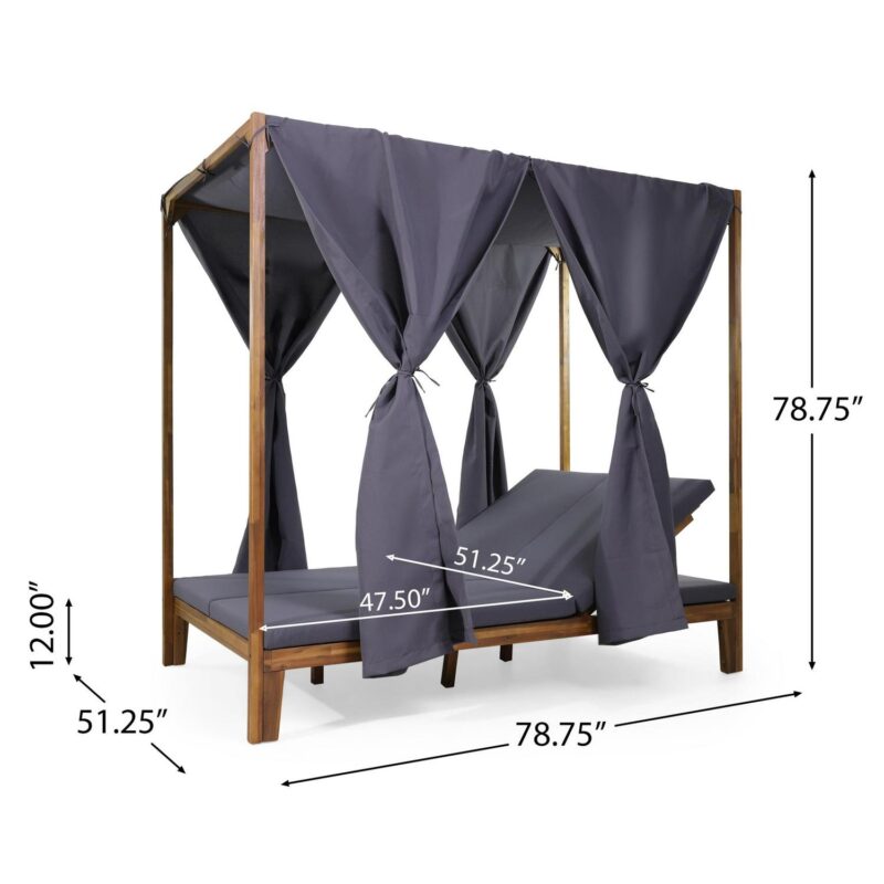 Noble House Upholstered Adjustable Daybed with Curtains, Teak/Dark Gray - Image 7