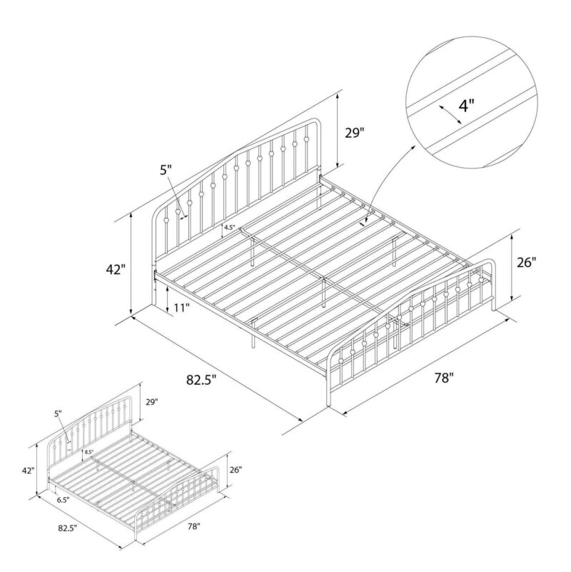 Novogratz Bushwick Metal Bed, King, Gunmetal Gray - Image 10