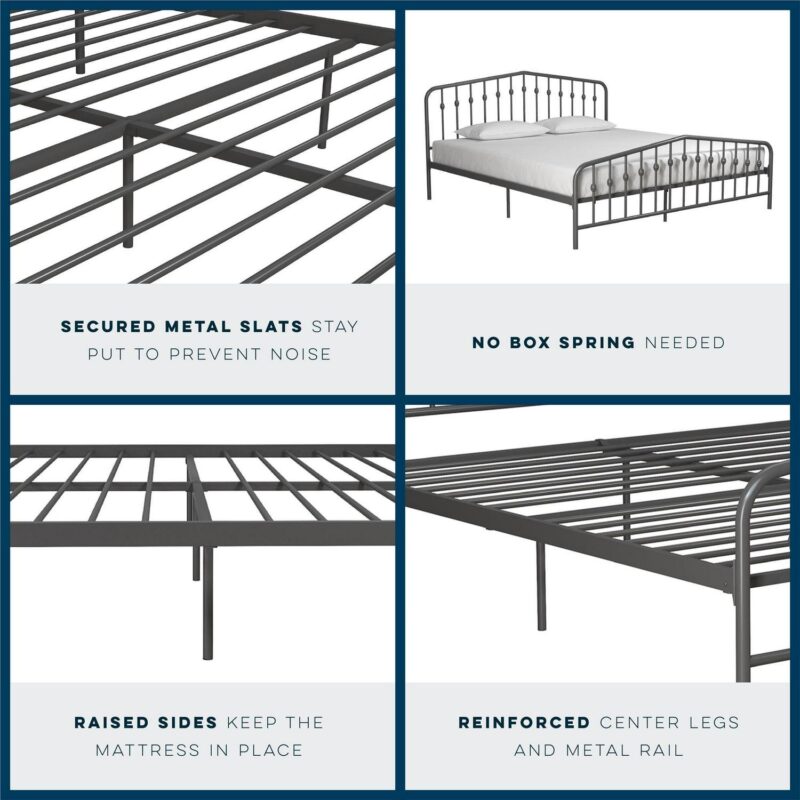 Novogratz Bushwick Metal Bed, King, Gunmetal Gray - Image 6