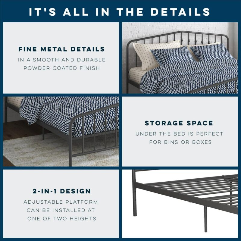 Novogratz Bushwick Metal Bed, King, Gunmetal Gray - Image 7