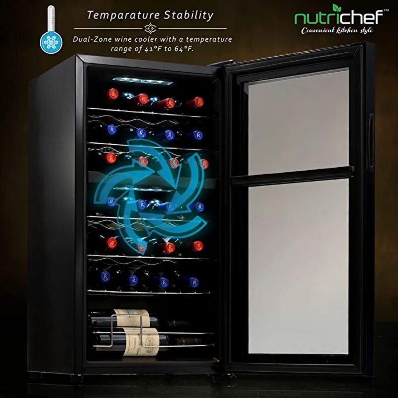 NutriChef 28Bottle Cooler Dual-Zone Refrigerator - Image 3