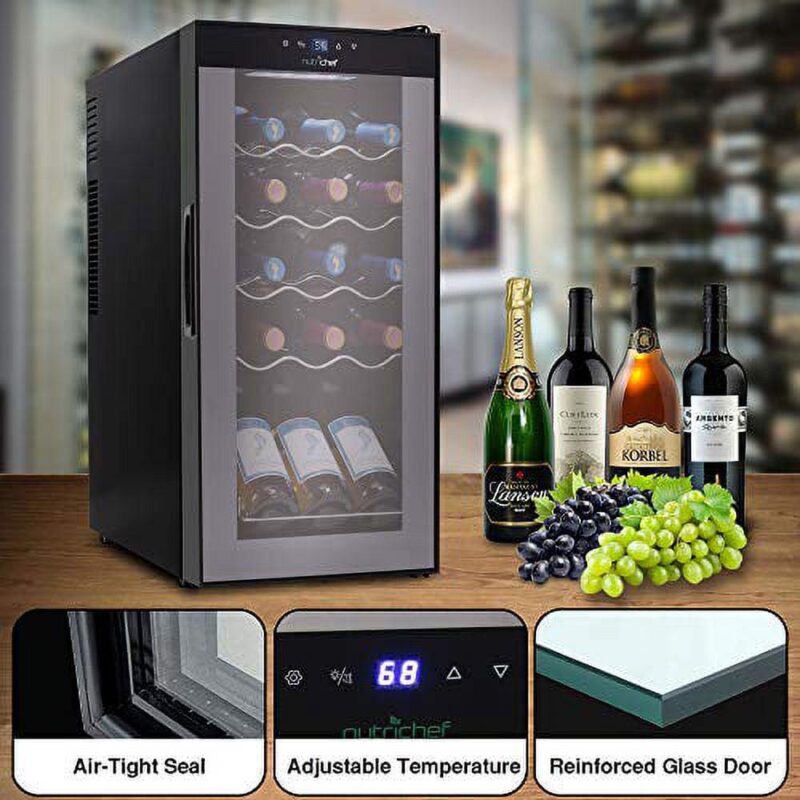 NutriChef PKCWC150 - Wine Chilling Refrigerator Cellar - Touch Button Control with Air Tight Seal, Contains Placement for Standing Bottles (15 Bottle Storage Capacity) - Image 4