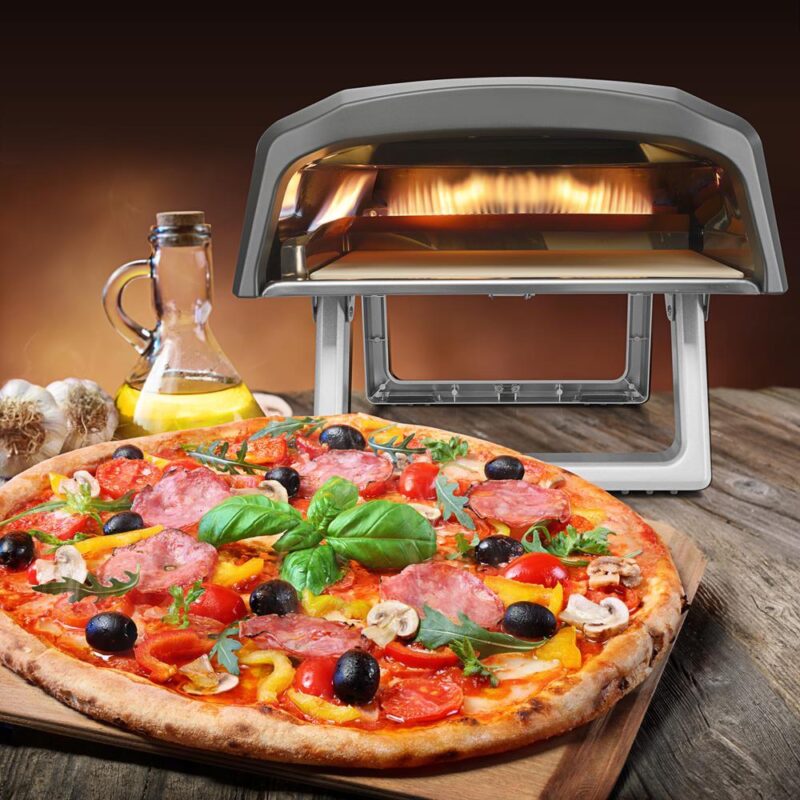 NutriChef Portable Outdoor Gas Pizza Oven - Foldable Feet, Adjustable Heat Control Dial, Includes Burner, Stone and Regulator w/ Hose, Cooks 12  Pizza in 60 Seconds - Image 6