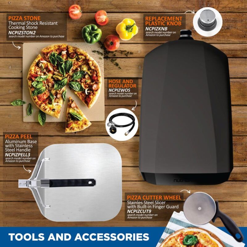 NutriChef Portable Outdoor Gas Pizza Oven - Foldable Feet, Adjustable Heat Control Dial, Includes Burner, Stone and Regulator w/ Hose, Cooks 12  Pizza in 60 Seconds - Image 5