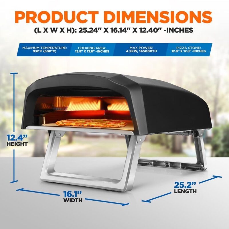 NutriChef Portable Outdoor Gas Pizza Oven - Foldable Feet, Adjustable Heat Control Dial, Includes Burner, Stone and Regulator w/ Hose, Cooks 12  Pizza in 60 Seconds - Image 2