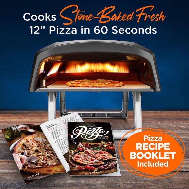 NutriChef Portable Outdoor Gas Pizza Oven - Foldable Feet, Adjustable Heat Control Dial, Includes Burner, Stone and Regulator w/ Hose, Cooks 12  Pizza in 60 Seconds - Image 7