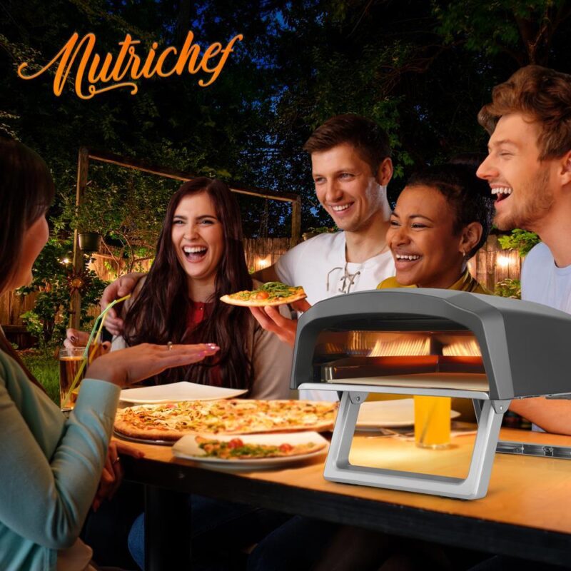 NutriChef Portable Outdoor Gas Pizza Oven - Foldable Feet, Adjustable Heat Control Dial, Includes Burner, Stone and Regulator w/ Hose, Cooks 12  Pizza in 60 Seconds - Image 9