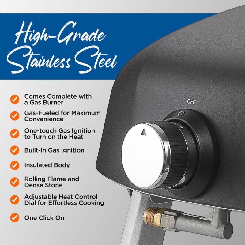 NutriChef Portable Outdoor Gas Pizza Oven - Foldable Feet, Adjustable Heat Control Dial, Includes Burner, Stone and Regulator w/ Hose, Cooks 12  Pizza in 60 Seconds - Image 3