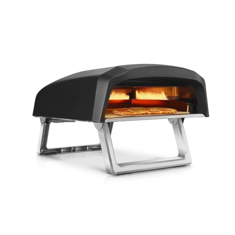 NutriChef Portable Outdoor Gas Pizza Oven - Foldable Feet, Adjustable Heat Control Dial, Includes Burner, Stone and Regulator w/ Hose, Cooks 12  Pizza in 60 Seconds