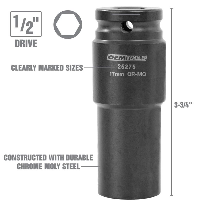 OEMTOOLS 25276 6 Pack Crank Bolt Socket Set, Metric Deep Socket Set, Crank Bolt Removal Tool, 6pt Socket Set, Impact Socket Set 1/2 Drive - Image 9