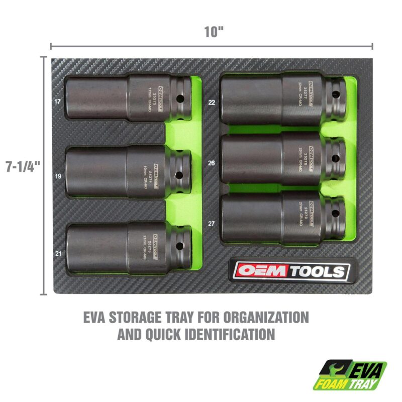 OEMTOOLS 25276 6 Pack Crank Bolt Socket Set, Metric Deep Socket Set, Crank Bolt Removal Tool, 6pt Socket Set, Impact Socket Set 1/2 Drive - Image 7