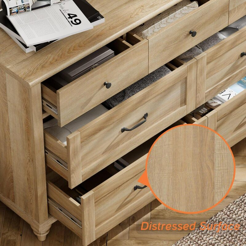 Oak 7 Drawer Dresser for Bedroom, Wooden Chest of Drawers for Living Room - Image 3