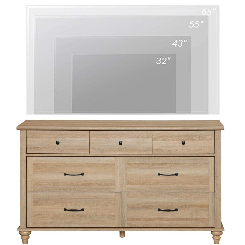 Oak 7 Drawer Dresser for Bedroom, Wooden Chest of Drawers for Living Room - Image 4