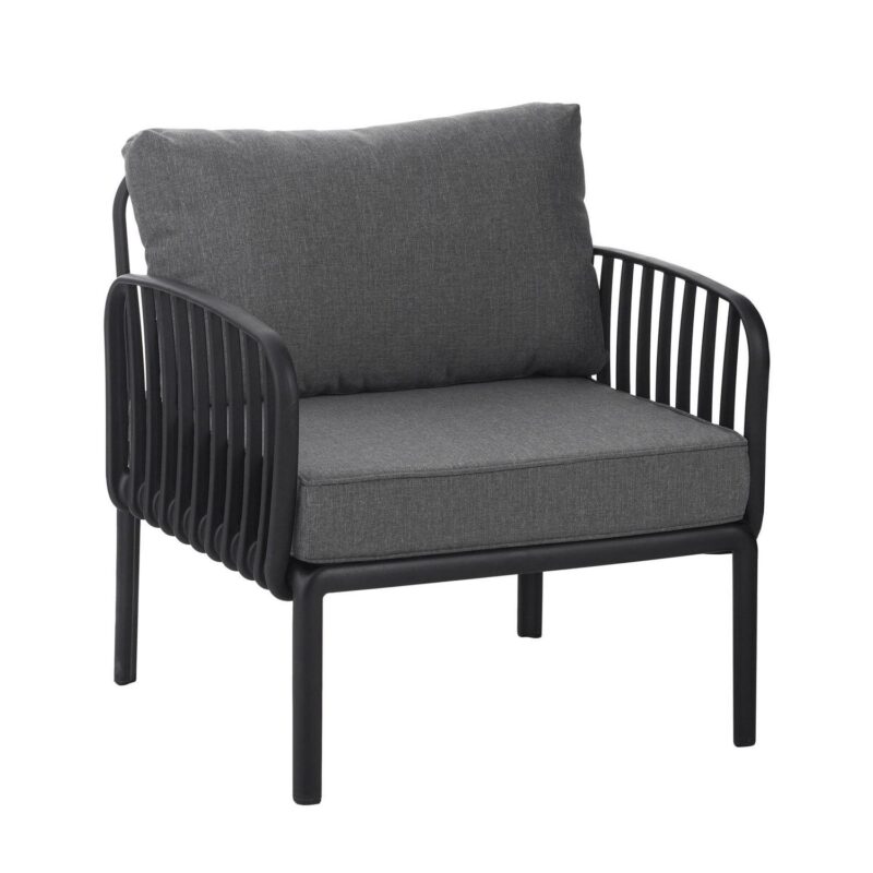 Orion Modern Outdoor Patio Club Chair with Cushions, Black+Dark Gray - Image 2
