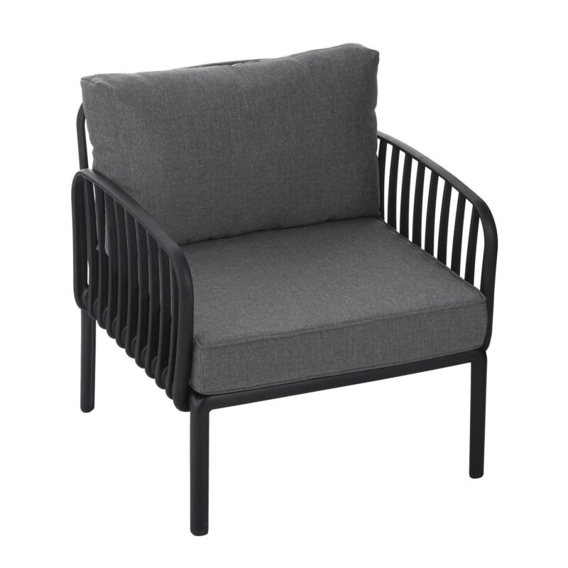 Orion Modern Outdoor Patio Club Chair with Cushions, Black+Dark Gray - Image 10