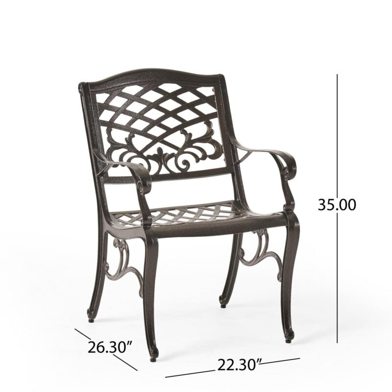 Outdoor 5 Piece Cast Aluminum Outdoor Dining Set, Bronze - Image 13