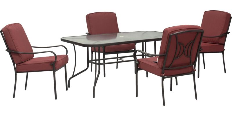 Outdoor Patio Garden Furniture Augusta 5-Piece Dining Set with 4 Cushioned Chairs, 1 Rectangular Dining Table - Red - Image 3