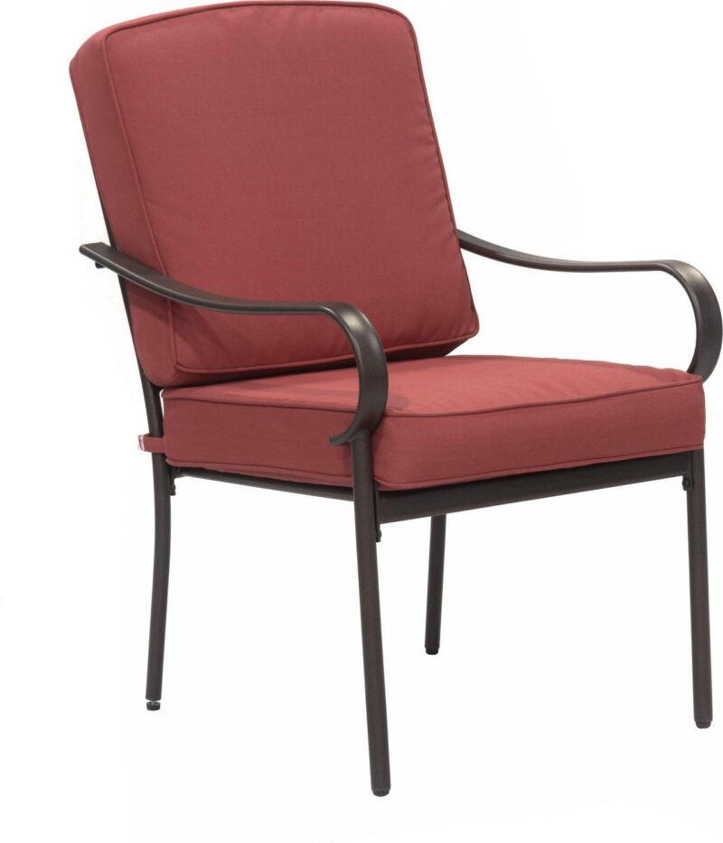 Outdoor Patio Garden Furniture Augusta 5-Piece Dining Set with 4 Cushioned Chairs, 1 Square Dining Table - Red - Image 4