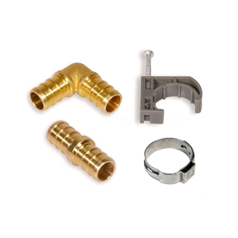 PEX Plumbing Kit, Crimper Tool with Lock Hook, Cutter Tool with Carrying Case, Lead Free Brass Barbed and Straight Coupling Fitting, Cinch Clamp and Half Clamp with Nail - Image 3