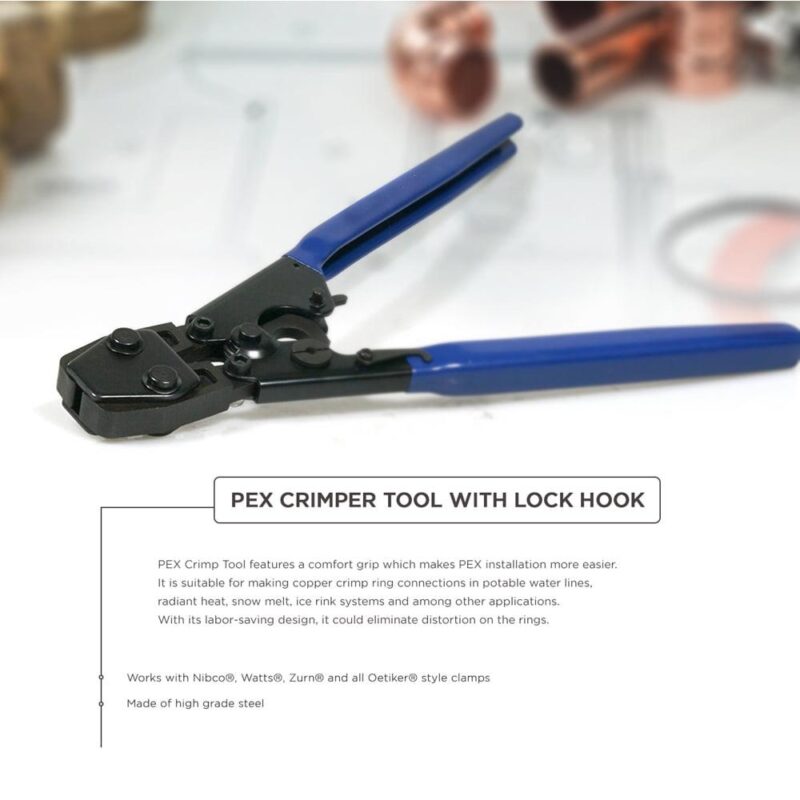 PEX Plumbing Kit, Crimper Tool with Lock Hook, Cutter Tool with Carrying Case, Lead Free Brass Barbed and Straight Coupling Fitting, Cinch Clamp and Half Clamp with Nail - Image 6
