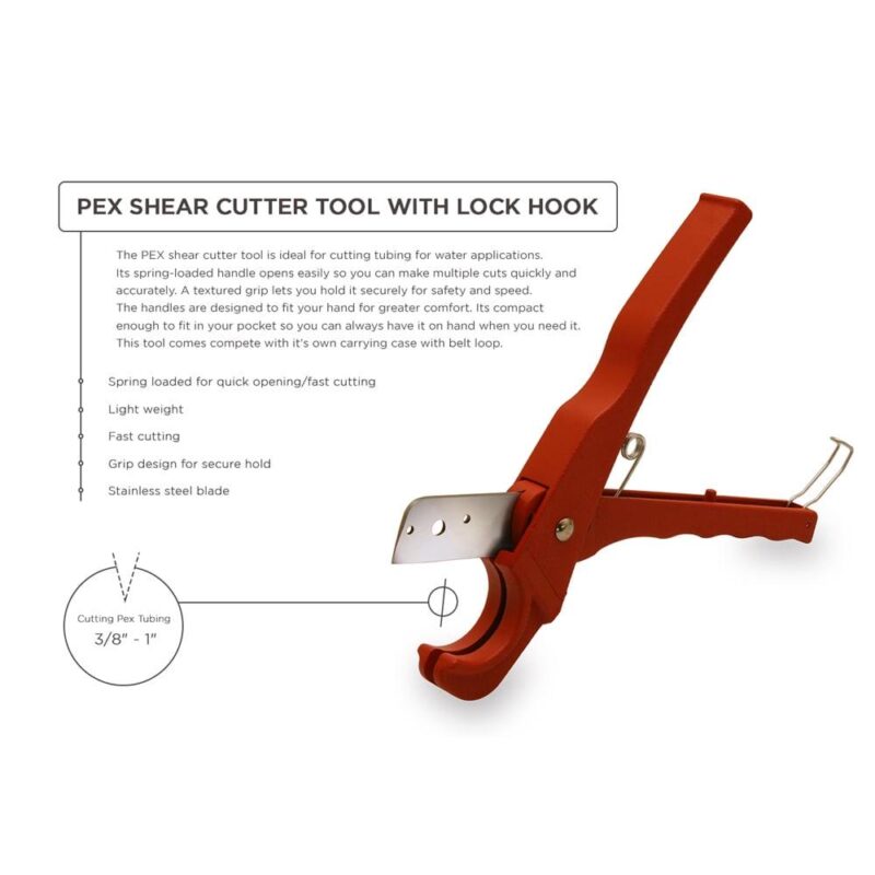PEX Plumbing Kit, Crimper Tool with Lock Hook, Cutter Tool with Carrying Case, Lead Free Brass Barbed and Straight Coupling Fitting, Cinch Clamp and Half Clamp with Nail - Image 7