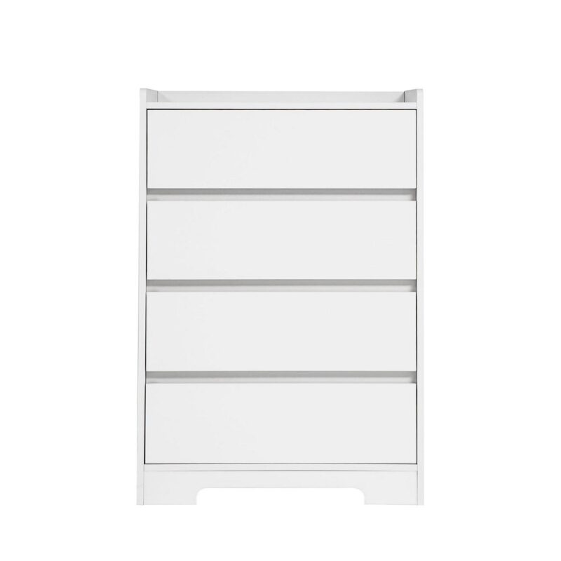 PORKISS 4 Drawer Dresser, Wood Chest of Drawers with Sturdy Frame, Modern Storage Drawer Cabinet Without Handle for Bedroom, Entryway, Bedroom, Hallway, White - Image 6