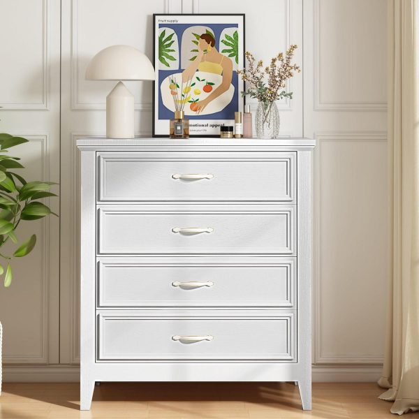 PORKISS 4 Drawer Dresser, Wood Chest of Drawers for Bedroom with Sturdy Frame, Modern Storage Cabinet with Metal Handle for Adults, Entryway, Hallway, White