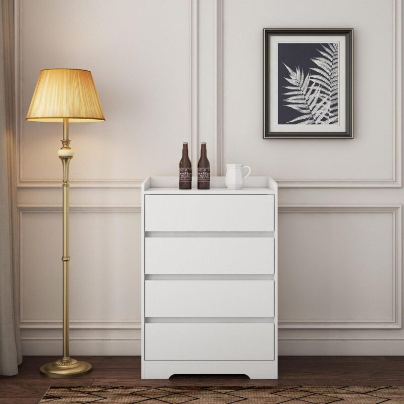 PORKISS 4 Drawer Dresser, Wood Chest of Drawers with Sturdy Frame, Modern Storage Drawer Cabinet Without Handle for Bedroom, Entryway, Bedroom, Hallway, White - Image 11