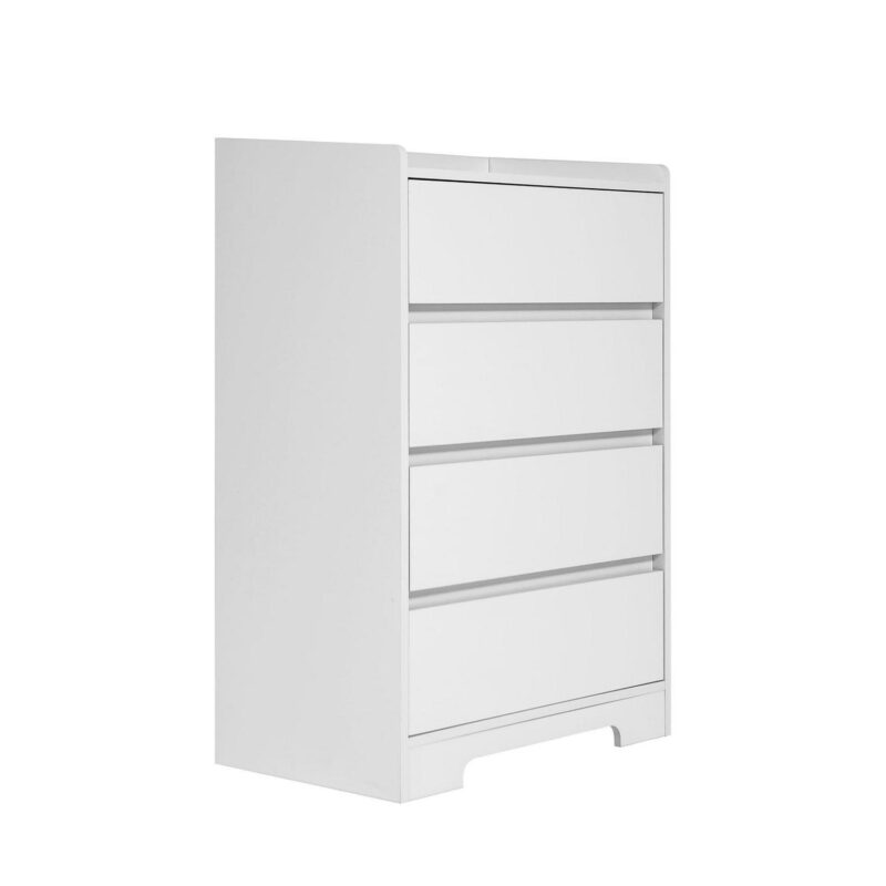 PORKISS 4 Drawer Dresser, Wood Chest of Drawers with Sturdy Frame, Modern Storage Drawer Cabinet Without Handle for Bedroom, Entryway, Bedroom, Hallway, White - Image 9