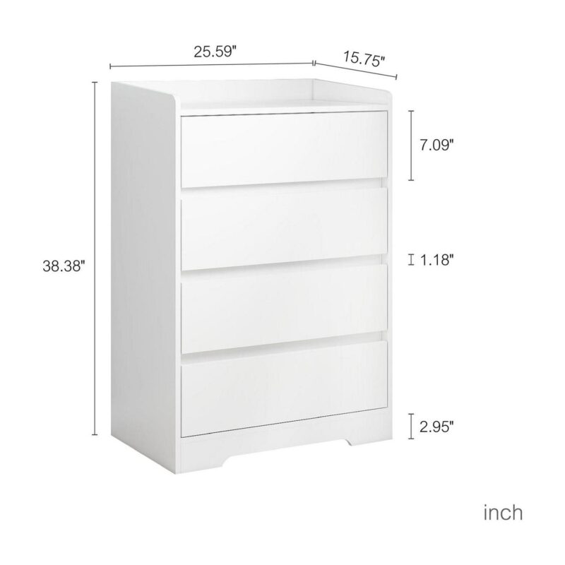 PORKISS 4 Drawer Dresser, Wood Chest of Drawers with Sturdy Frame, Modern Storage Drawer Cabinet Without Handle for Bedroom, Entryway, Bedroom, Hallway, White - Image 8