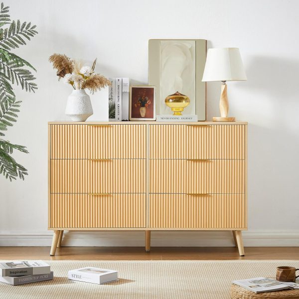 PORKISS 6-Drawer Dresser, Wooden Chest of Drawers for Bedroom, Living Room,Hallway, Natural