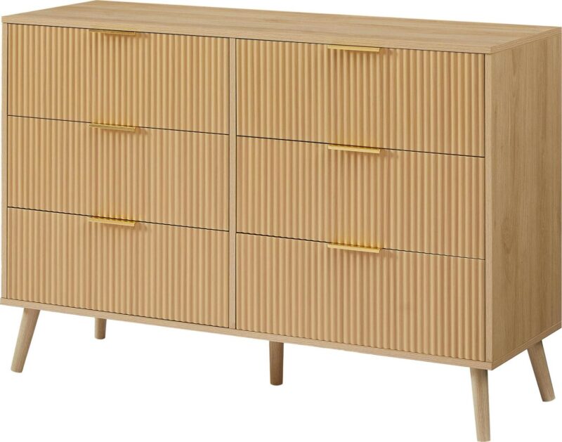 PORKISS 6-Drawer Dresser, Wooden Chest of Drawers for Bedroom, Living Room,Hallway, Natural - Image 8