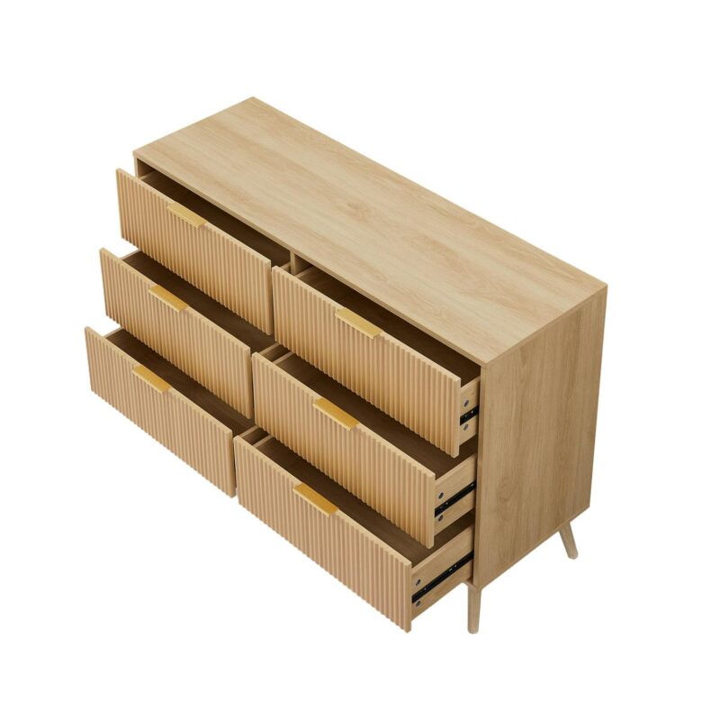 PORKISS 6-Drawer Dresser, Wooden Chest of Drawers for Bedroom, Living Room,Hallway, Natural - Image 6
