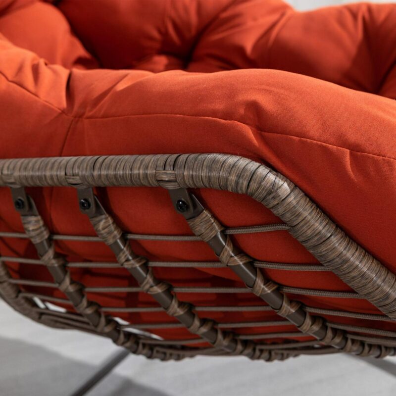 PORKISS Papasan Rocking Chair Indoor and Outdoor, Patio Rocker Recliner Chair with Padded Cushion, Modern Lounge Egg Chair with Steel, Rattan Frame, Orange - Image 4