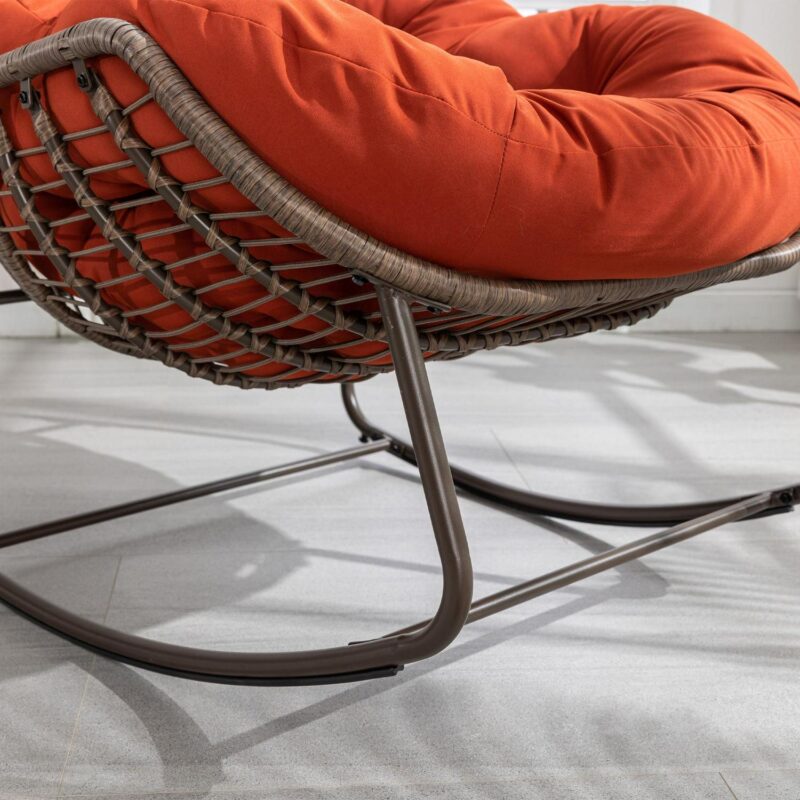 PORKISS Papasan Rocking Chair Indoor and Outdoor, Patio Rocker Recliner Chair with Padded Cushion, Modern Lounge Egg Chair with Steel, Rattan Frame, Orange - Image 11