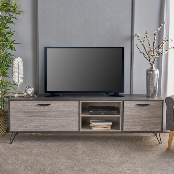 PORKISS TV Stand for TVs up to 79 , Entertainment Center, TV Console Cabinet with Shelves, Grey