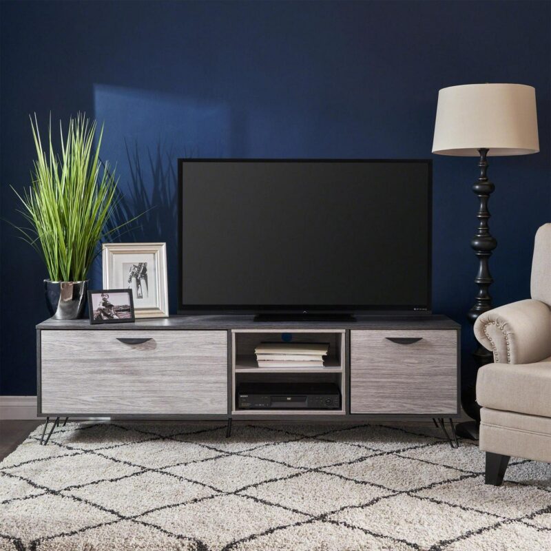 PORKISS TV Stand for TVs up to 79 , Entertainment Center, TV Console Cabinet with Shelves, Grey - Image 7