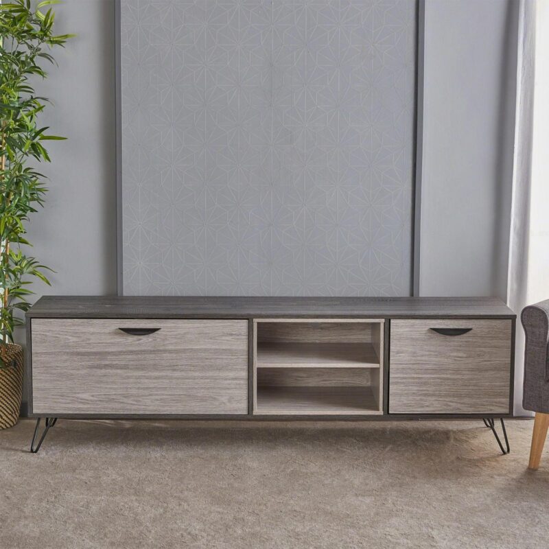 PORKISS TV Stand for TVs up to 79 , Entertainment Center, TV Console Cabinet with Shelves, Grey - Image 8