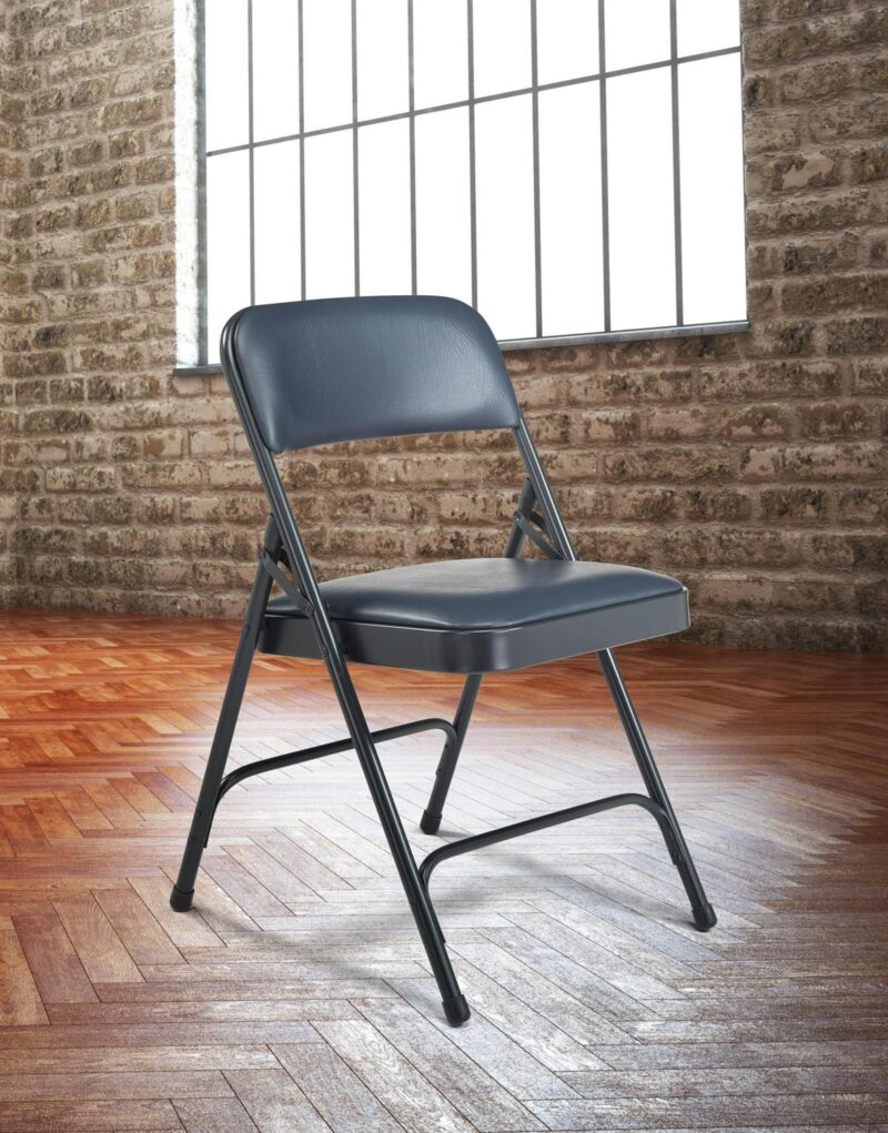 (Pack of 4) NPS 1200 Series Premium Vinyl Upholstered Double Hinge Folding Chair, Dark Midnight Blue - Image 2