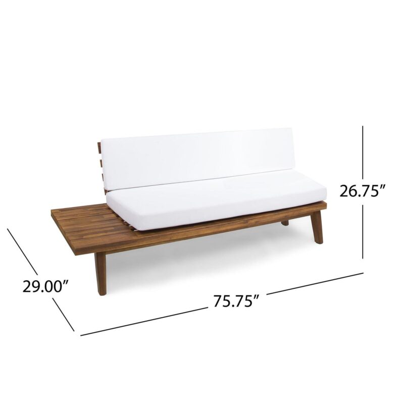 Park Outdoor V Shaped 4 Piece Acacia Wood Sectional Sofa Set with Cushions, Sandblast Finished, White - Image 13