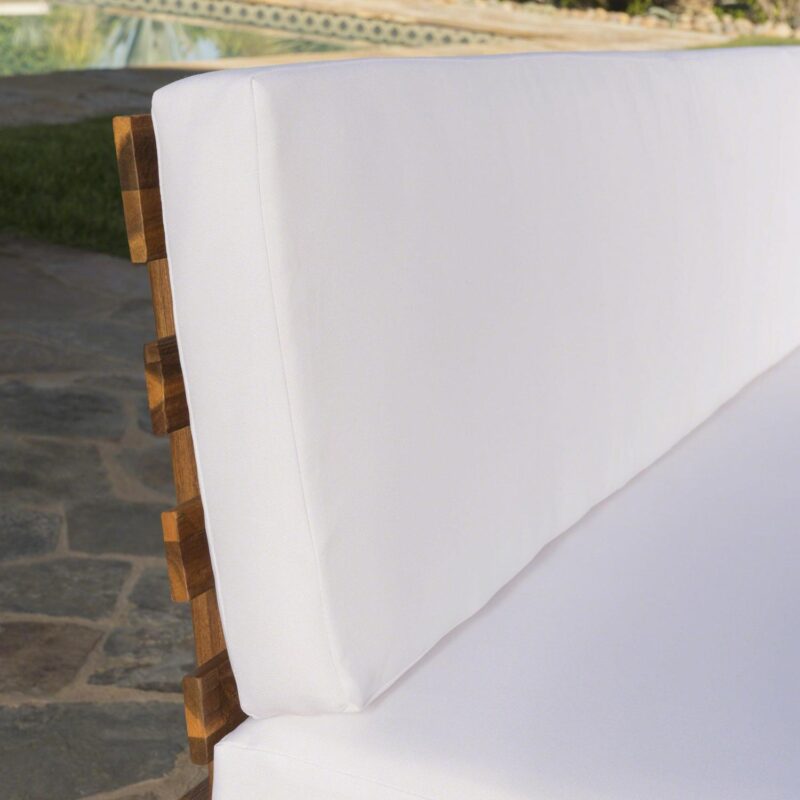 Park Outdoor V Shaped 4 Piece Acacia Wood Sectional Sofa Set with Cushions, Sandblast Finished, White - Image 6
