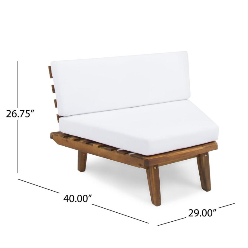 Park Outdoor V Shaped 4 Piece Acacia Wood Sectional Sofa Set with Cushions, Sandblast Finished, White - Image 11