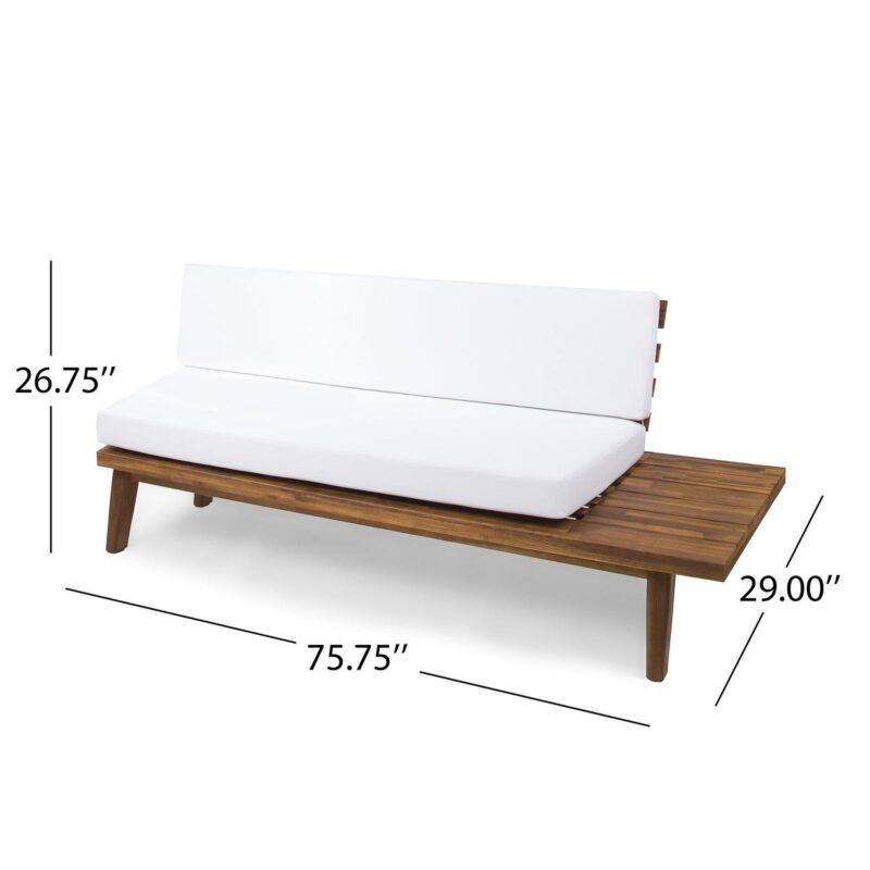 Park Outdoor V Shaped 4 Piece Acacia Wood Sectional Sofa Set with Cushions, Sandblast Finished, White - Image 10
