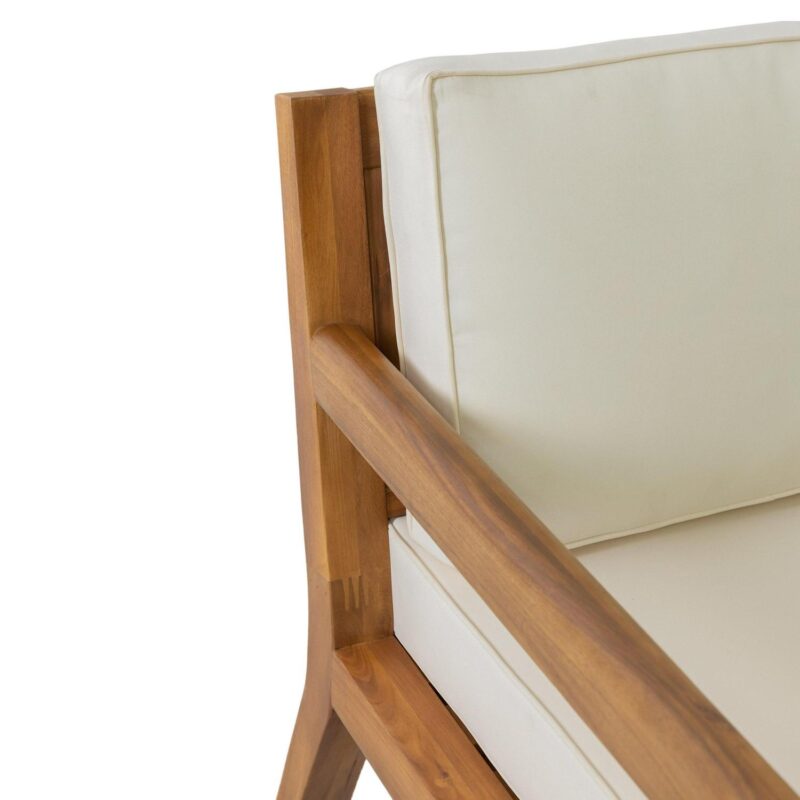 Pates Acacia Wood Outdoor Club Chair with Cushions, Teak and Beige - Image 4