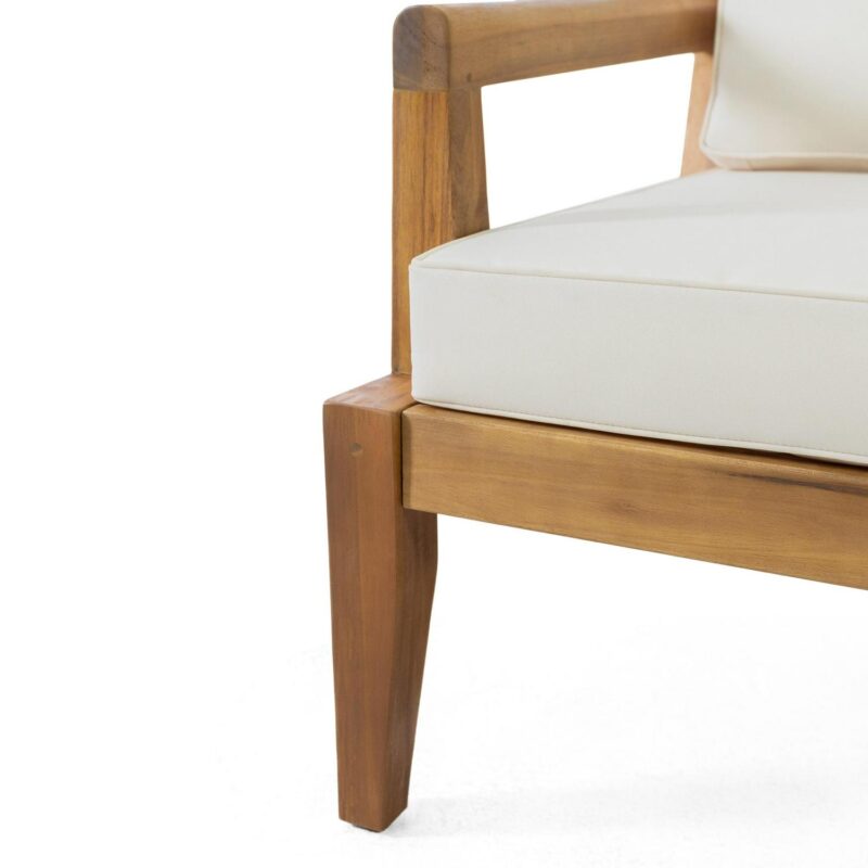 Pates Acacia Wood Outdoor Club Chair with Cushions, Teak and Beige - Image 5