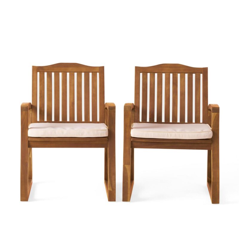 Pearl Outdoor Acacia Wood Dining Chairs, Set of 2, Teak Finish - Image 3