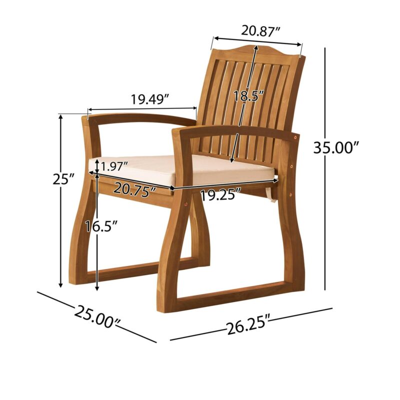 Pearl Outdoor Acacia Wood Dining Chairs, Set of 2, Teak Finish - Image 4